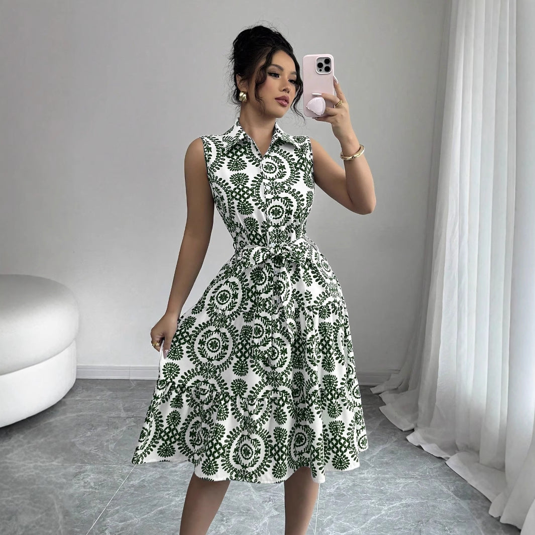 Damen Midikleid mit floralem Muster und taillierbarem Gürtel Fudus