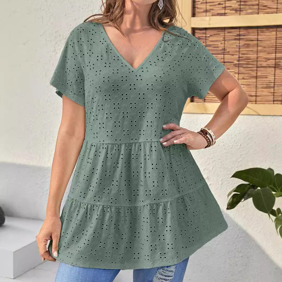 Damen V-Ausschnitt Blusenshirt mit Rüschendetails Fudus