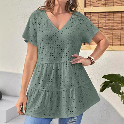 Damen V-Ausschnitt Blusenshirt mit Rüschendetails Fudus