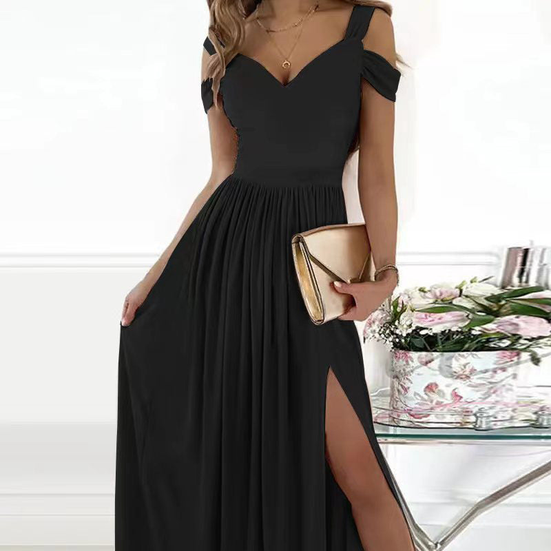 Damen Maxikleid mit Off-Shoulder-Trägern und hohem Schlitz Fudus