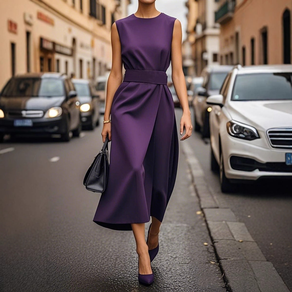 Damen elegantes Maxikleid mit schlanker Silhouette und seitlichem Schlitz Fudus