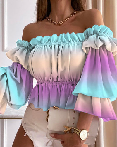 Damen Elegantes Off-Shoulder Oberteil mit voluminösen Rüschen und floralem Muster Fudus