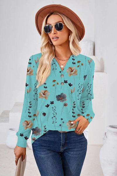 Damen Bluse mit floralem Print und Knopfdetails Fudus