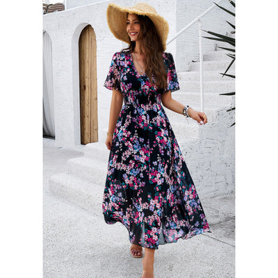 Damen Maxikleid mit floralen Mustern Fudus