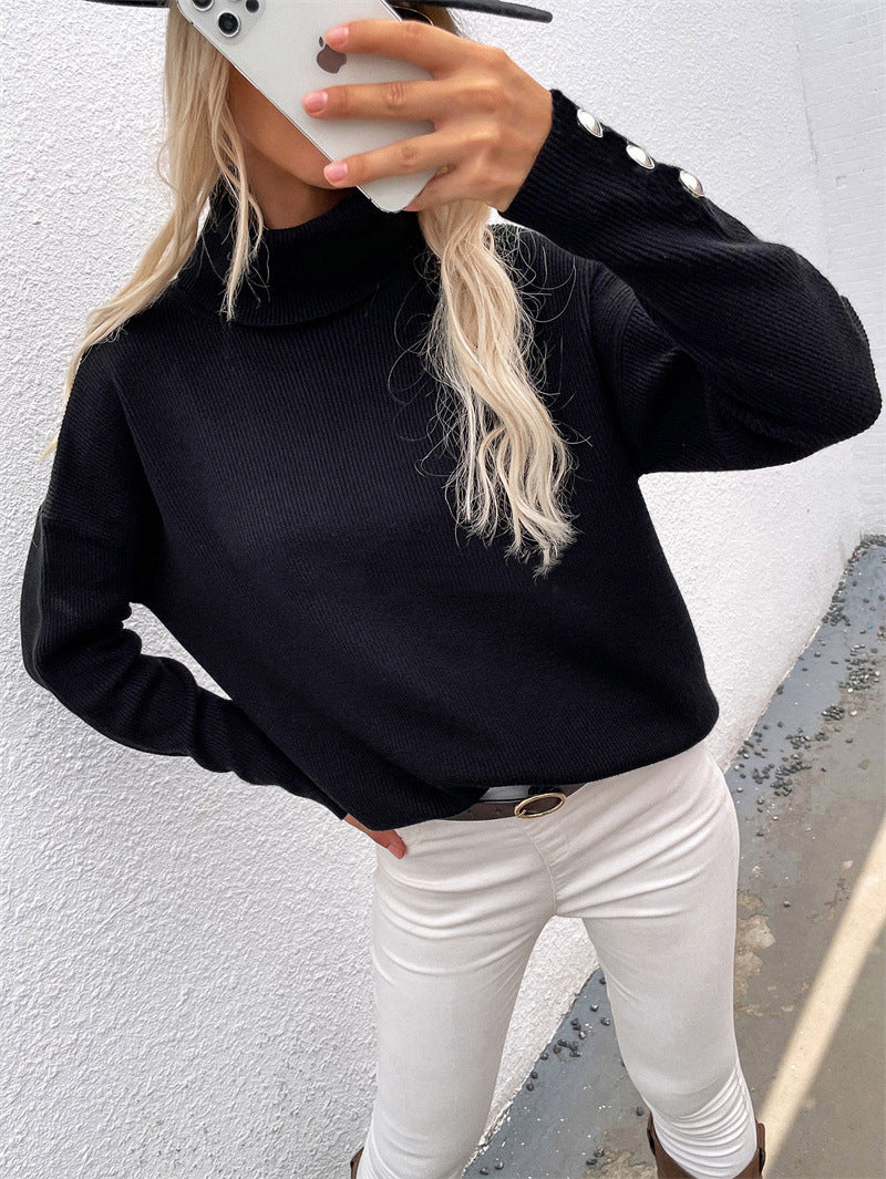 Lässiger Rollkragenpullover für Damen | Mit Knopfmanschetten