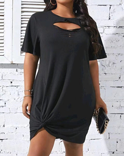 Damen Kurzarm Kleid mit kreativem Cut-Out und Knoten-Detail Fudus