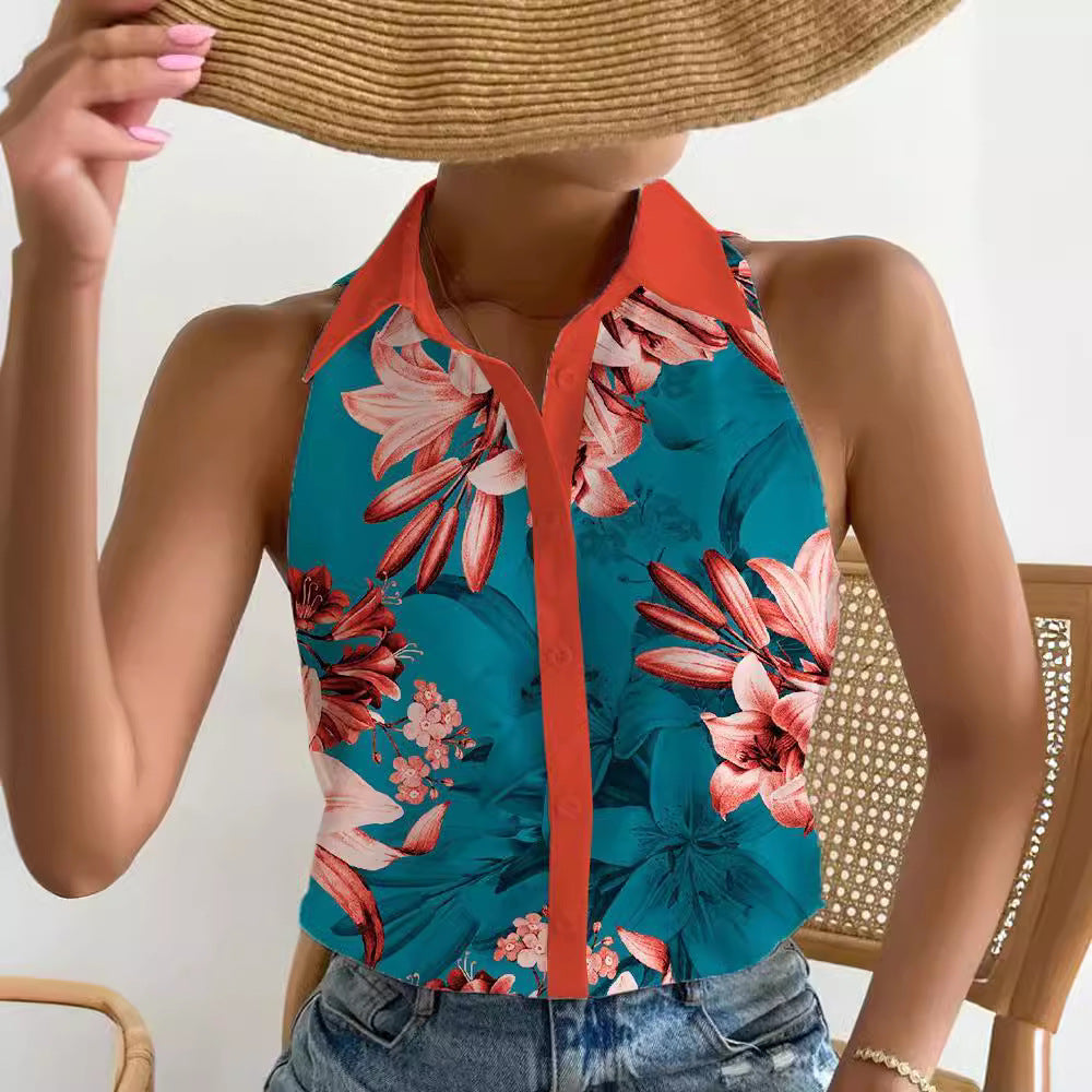 Damen Sommerliches Blusenshirt mit floralem Muster und Knopfleiste Fudus