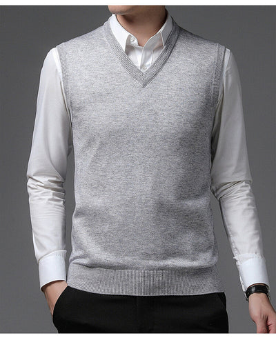 Herren V-Pullover aus feiner Baumwollmischung mit eleganter Struktur Aliams