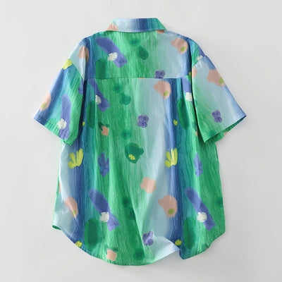 Damen Kurzarmbluse mit buntem Muster und entspannter Passform Fudus