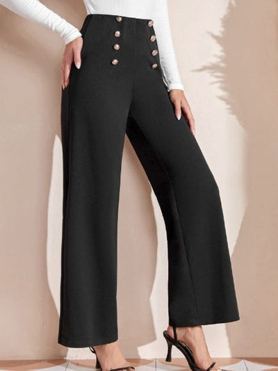 Damen Hochtaillierte Palazzo-Hose mit Knopfdetails Fudus
