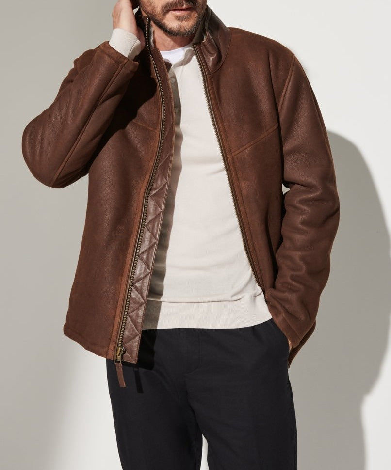 Herren Robuste Lederjacke mit Steppdetails und hohem Kragen Aliams