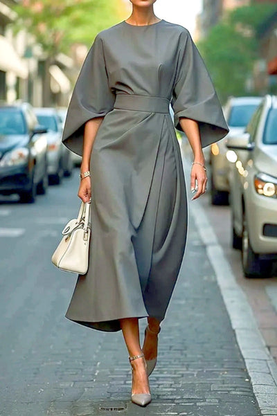 Damen Maxikleid mit voluminösen Ärmeln und schickem Gürtel Fudus