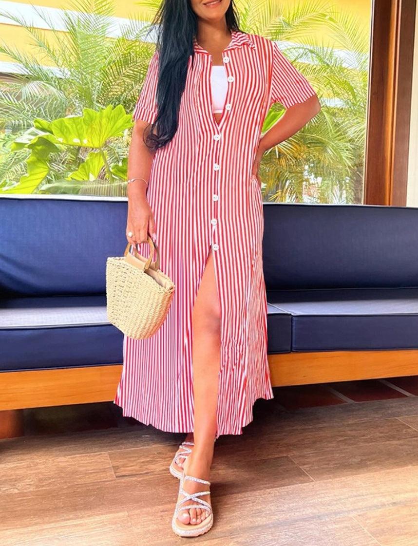 Damen lässiges Strickkleid mit lässigem Kragen und seitlichem Schlitz Fudus