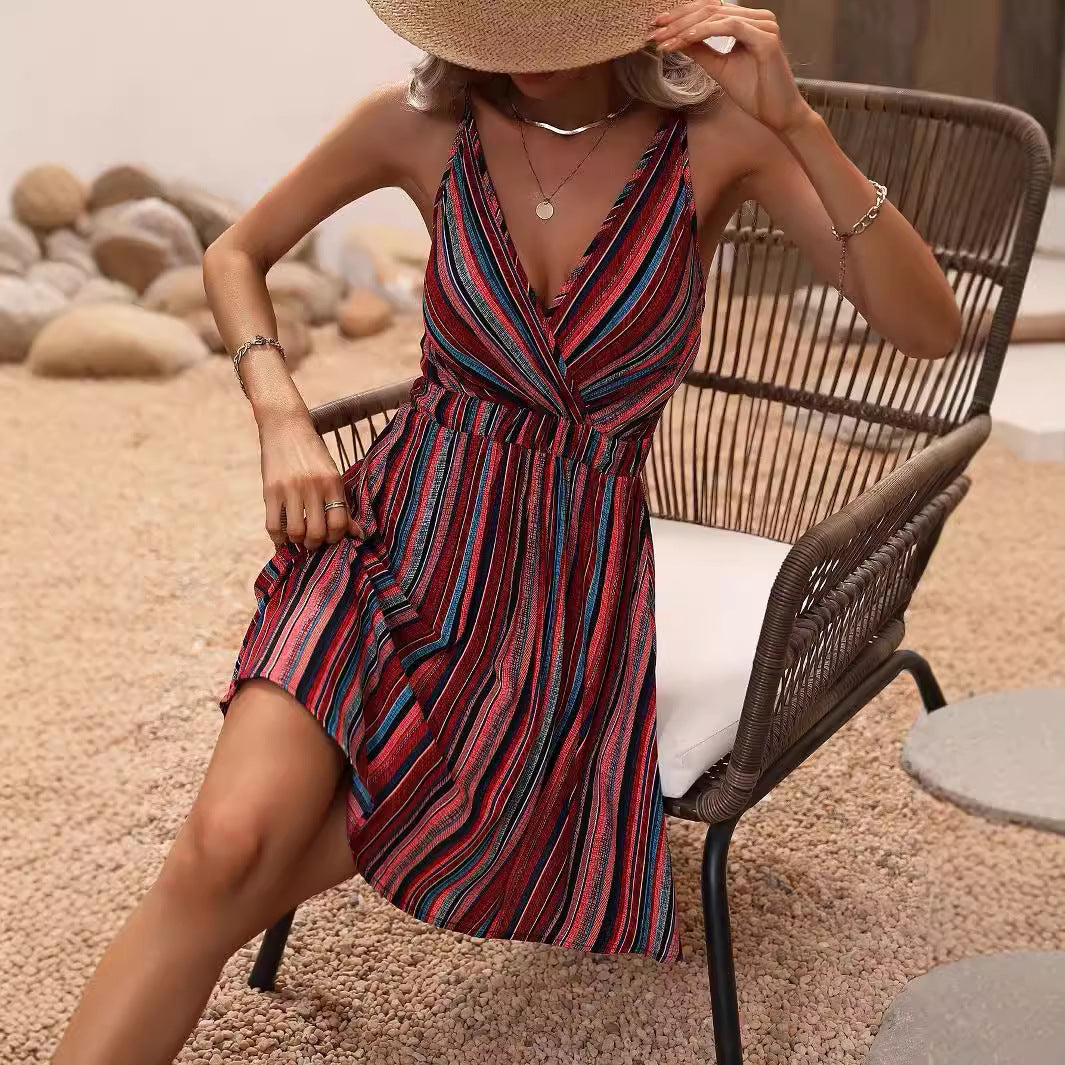 Damen Freizeitkleid mit tiefem V-Ausschnitt und angesagtem Muster Fudus