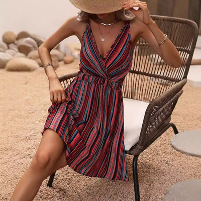 Damen Freizeitkleid mit tiefem V-Ausschnitt und angesagtem Muster Fudus