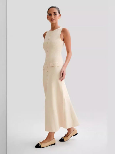 Damen Maxikleid mit knöpfen und Taschen Fudus