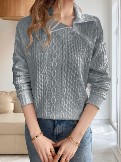 Damen gemütlicher Pullover mit Zipper und Struktur Fudus