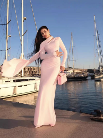 Damen Sleek Kleid mit asymmetrischem Ausschnitt und langen Ärmeln Fudus