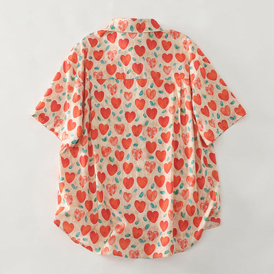 Damen Kurzarm-Hemd mit Herzmuster Fudus