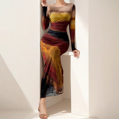 Damen Maxikleid mit raffinierten Drapierungsdetails und elegantem Farbverlauf Fudus