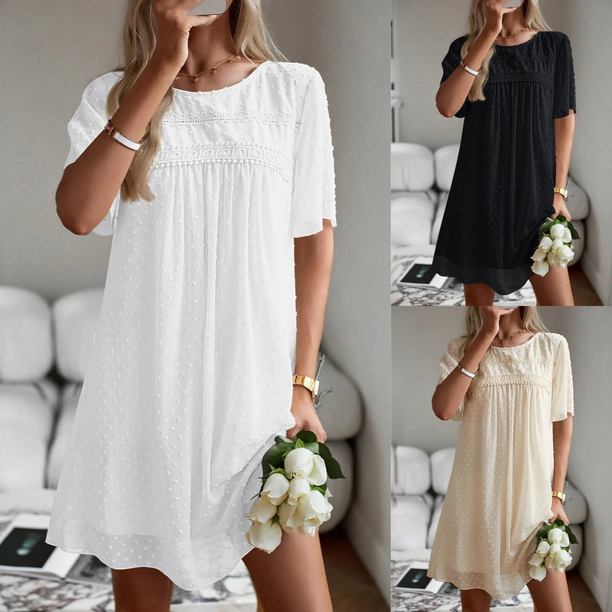 Damen luftiges Sommerkleid mit dekorativen Details und hochwertigem Material Fudus