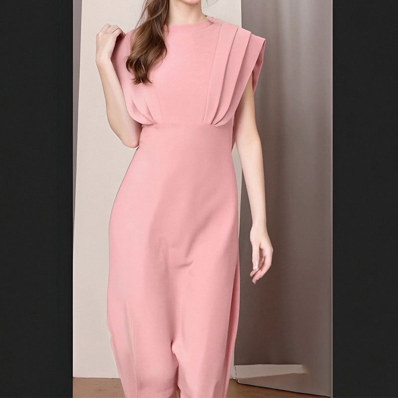 Damen elegantes Midikleid mit Plisseedetails und hohem Schlitz Fudus