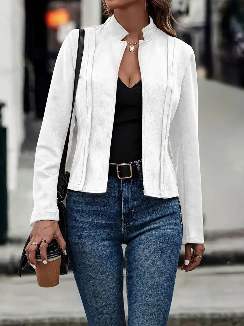 Damen strukturiertes Wildlederjackett mit modernem Stehkragen Fudus