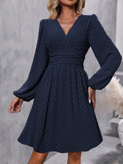 Damen Elegantes Wickelkleid mit luftigen Ärmeln Fudus