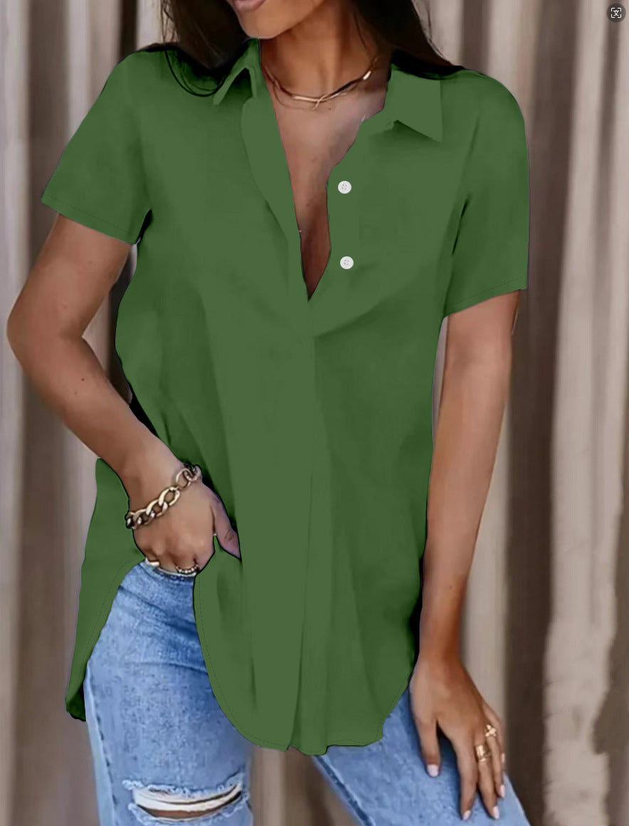 Damen Oversized Hemdbluse aus leichtem Baumwollmix mit modischem V-Ausschnitt Fudus