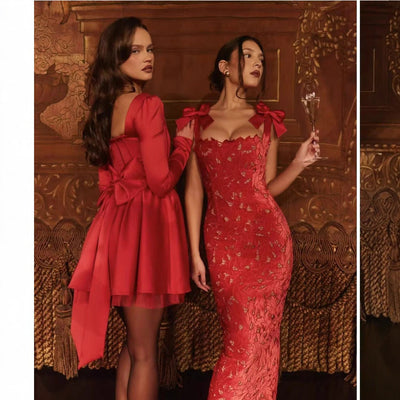 Damen Spitzenentwurf Kleid mit eleganten Schleifen Fudus