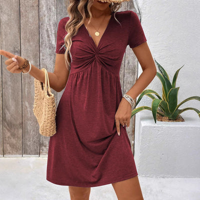 Damen Freizeitkleid mit elegantem V-Ausschnitt und empire-tailliertem Design Fudus