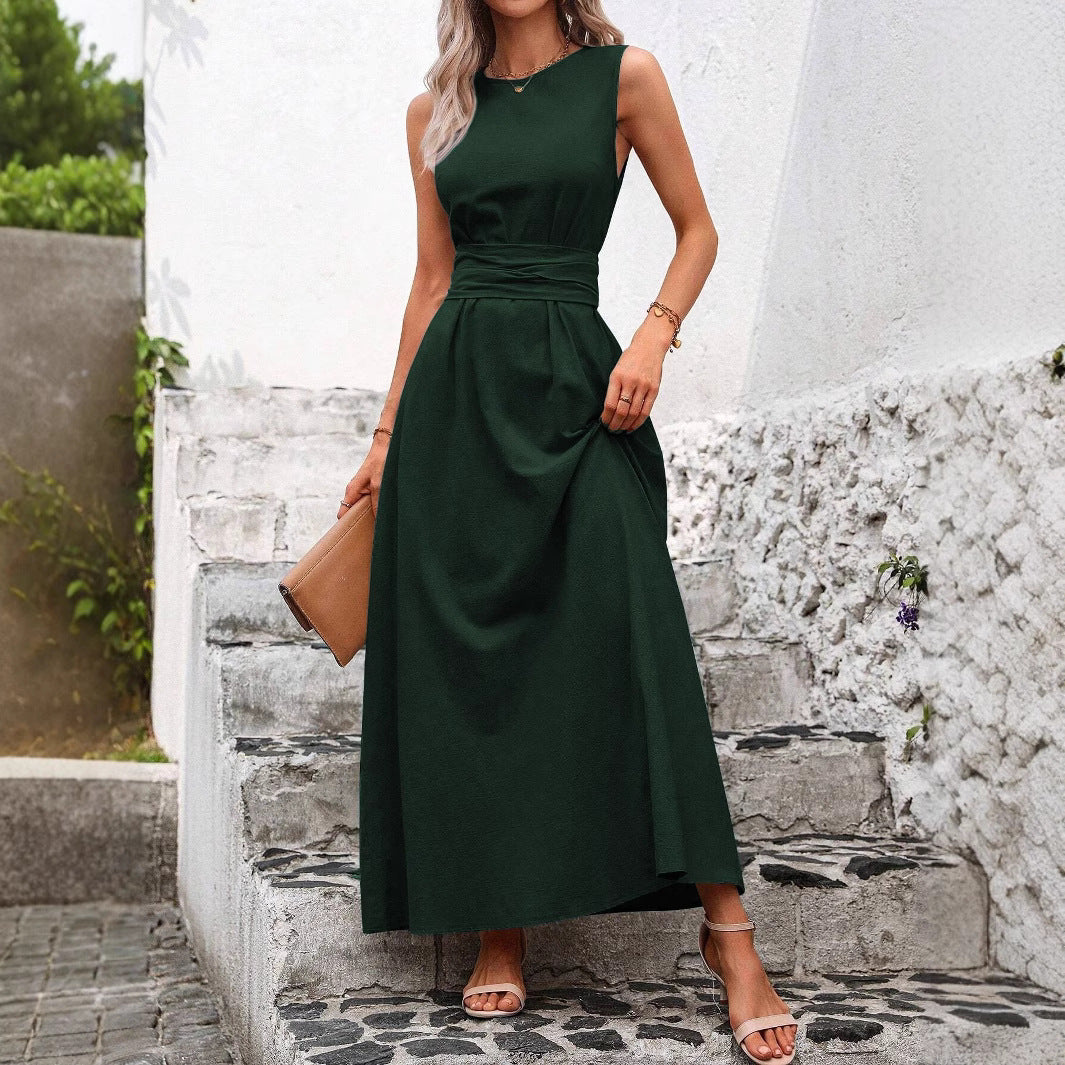 Damen Maxikleid mit eleganter Taillenbindung Fudus