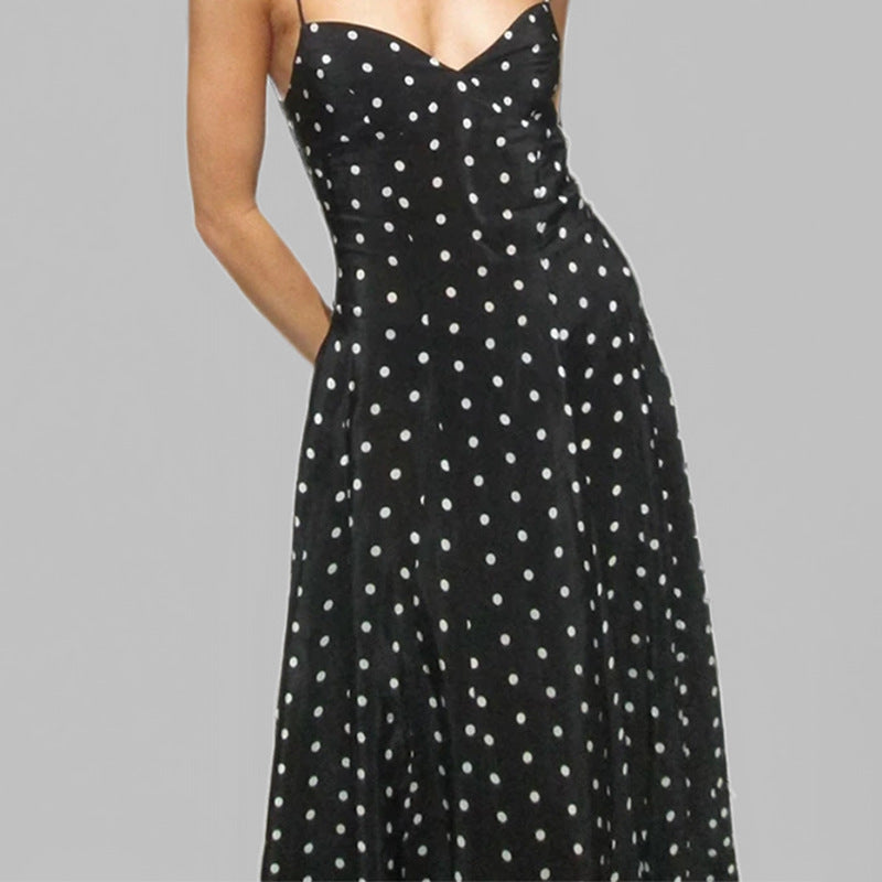 Damen Maxikleid aus fließendem Stoff mit Punktmuster Fudus