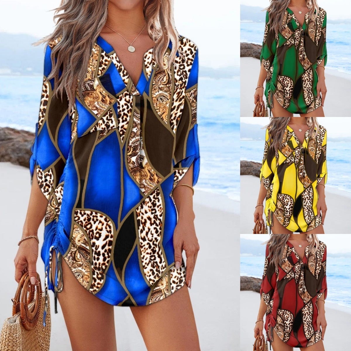 Damen Sommerliches Strandkleid im modernen Schnitt mit animalischem Muster Fudus