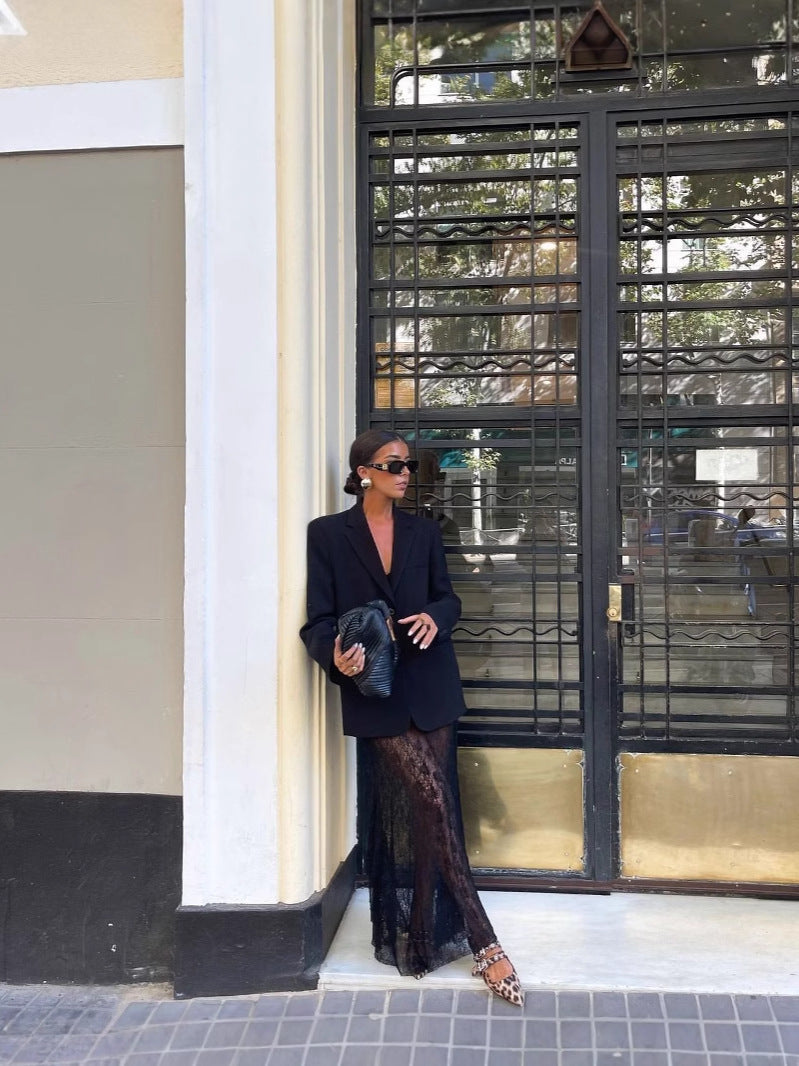 Damen Maxikleid aus feinem, transparenter Spitze Fudus