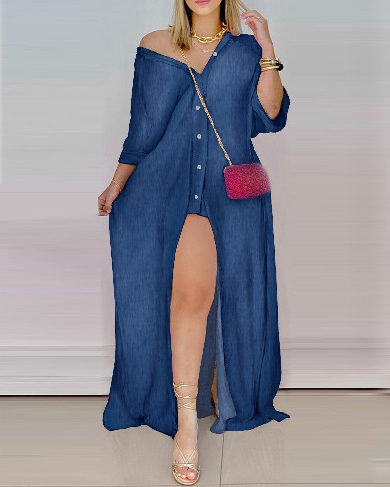 Damen Maxi-Kleid mit verspieltem Paisleymuster und raffiniertem Schlitz Fudus