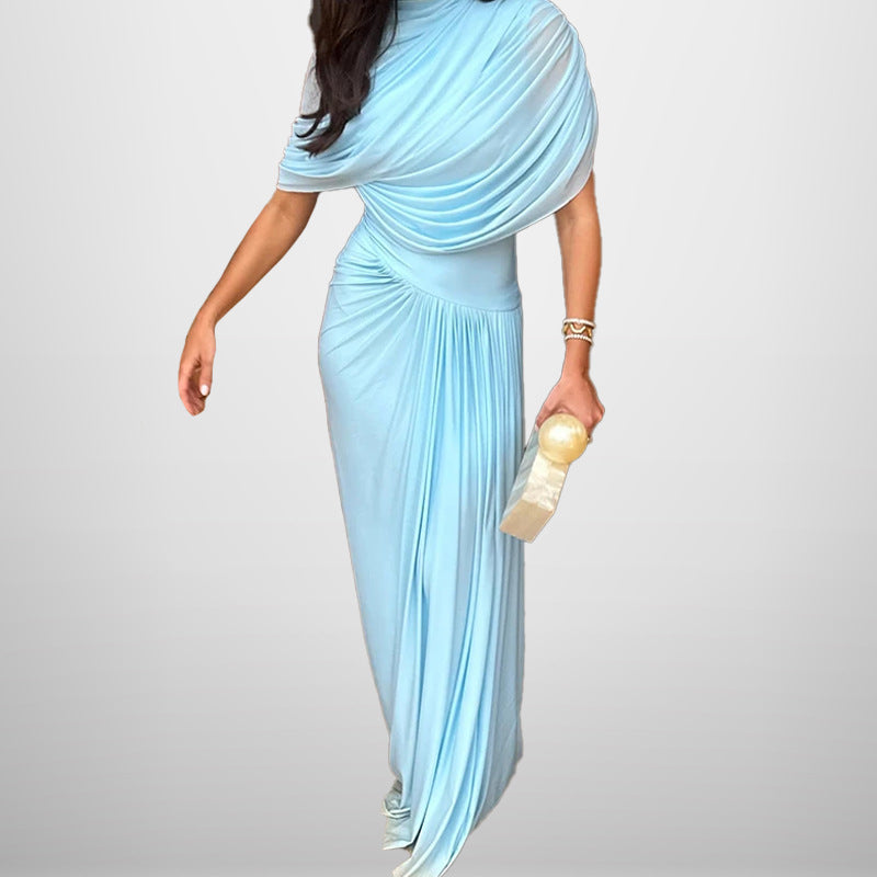 Damen Maxikleid mit raffiniertem Drapierungsdesign und schickem asymmetrischem Ausschnitt Fudus