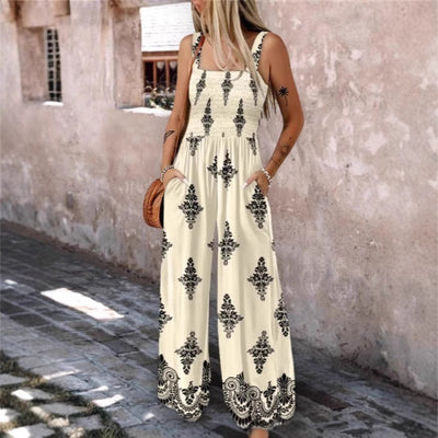 Damen luftiger Jumpsuit mit floralem Design und praktischen Taschen Fudus