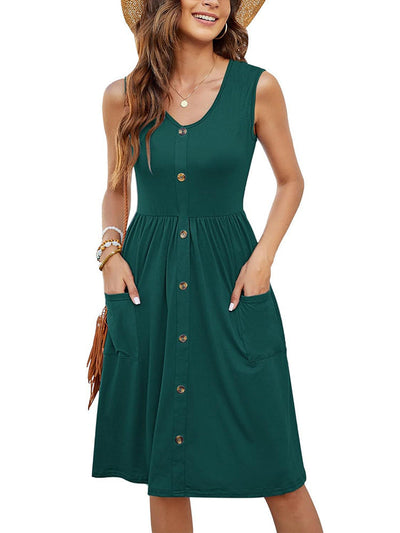 Damen Lässiges Midi-Kleid mit Knopfdetails und praktischen Taschen Fudus