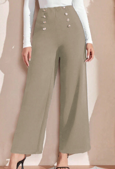 Damen Hochtaillierte Palazzo-Hose mit Knopfdetails Fudus