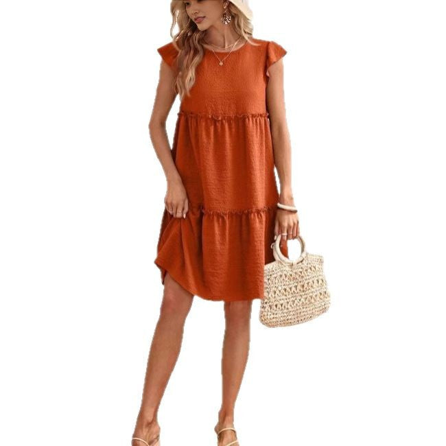 Damen lässiges Kurzkleid mit fröhlichen Rüschen und voluminösem Schnitt Fudus