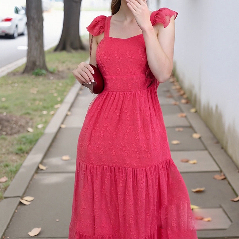 Damen elegantes Midikleid mit Plisseedetails und hohem Schlitz Fudus