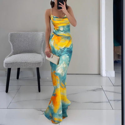 Damen Maxikleid mit einzigartigem Farbverlauf und schmalen Trägern Fudus