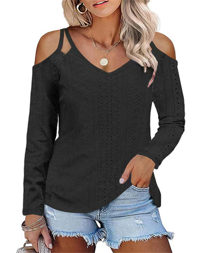 Damen Langarmshirt mit Schulterauschnitten und feiner Struktur Fudus