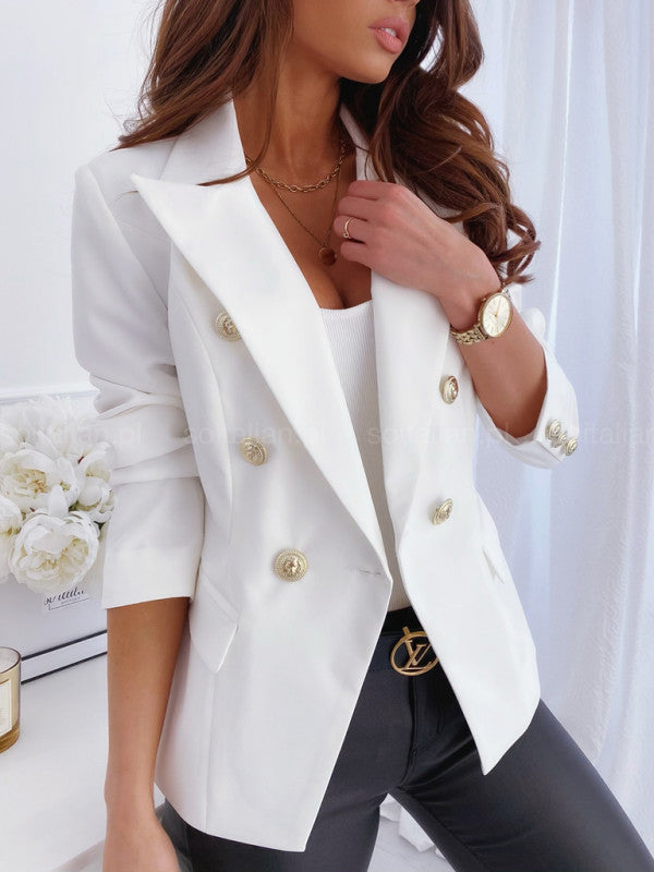 Damen modischer Blazer mit goldenen Knopfdetails und tailliertem Schnitt Fudus