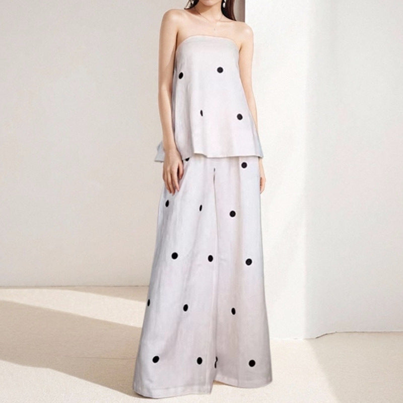 Damen Zweiteiliges Ensemble mit schulterfreiem Top und weitgeschnittenen Hosen Fudus