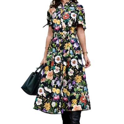 Damen Maxikleid mit floralem Design und tailliertem Schnitt Fudus