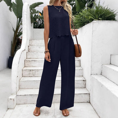 Damen lässiger Jumpsuit mit elegantem Spitzeneinsatz und weitem Bein Fudus