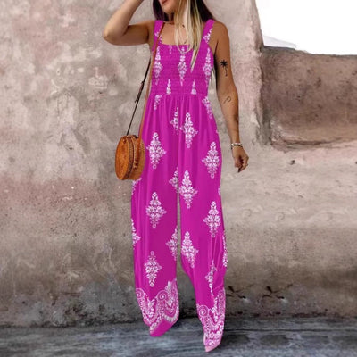 Damen luftiger Jumpsuit mit floralem Design und praktischen Taschen Fudus