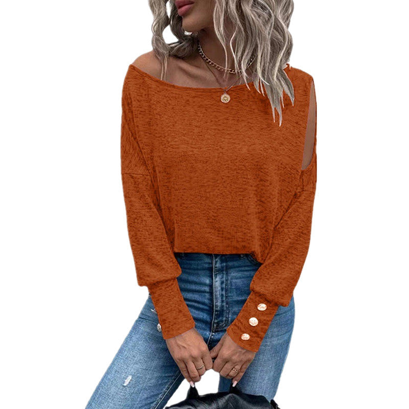 Damen lässiges Longsleeve T-Shirt mit Schulterauschnitten Fudus